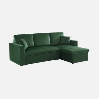 3-Sitzer Schlafsofa Blau Samt mit Umkehrbarer Recamiere und Stauraum - Bettsofa mit Bettkasten