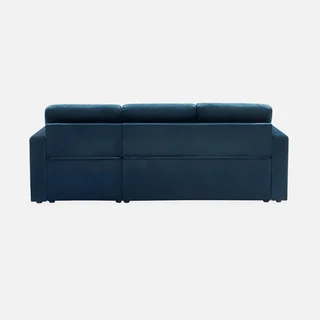 Blaues Samt-Schlafsofa 3-Sitzer mit Umkehrbarer Recamiere und Stauraum
