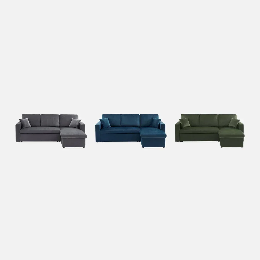 3-Sitzer Schlafsofa Blauer Samt Ottomane Umkehrbar mit Stauraum