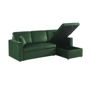 3-Sitzer Schlafsofa Blau Samt mit Umkehrbarer Recamiere und Stauraum - Bettsofa mit Bettkasten