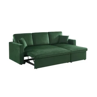 3-Sitzer Schlafsofa Blau Samt mit Umkehrbarer Recamiere und Stauraum - Bettsofa mit Bettkasten
