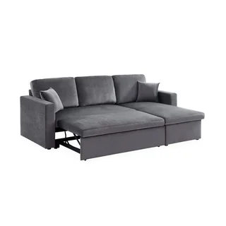 3-Sitzer Schlafsofa Blauer Samt Ottomane Umkehrbar mit Stauraum