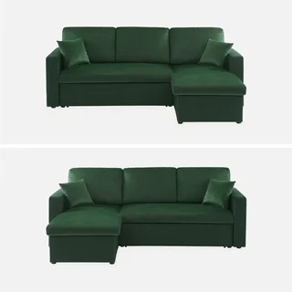 3-Sitzer Schlafsofa Blau Samt mit Umkehrbarer Recamiere und Stauraum - Bettsofa mit Bettkasten