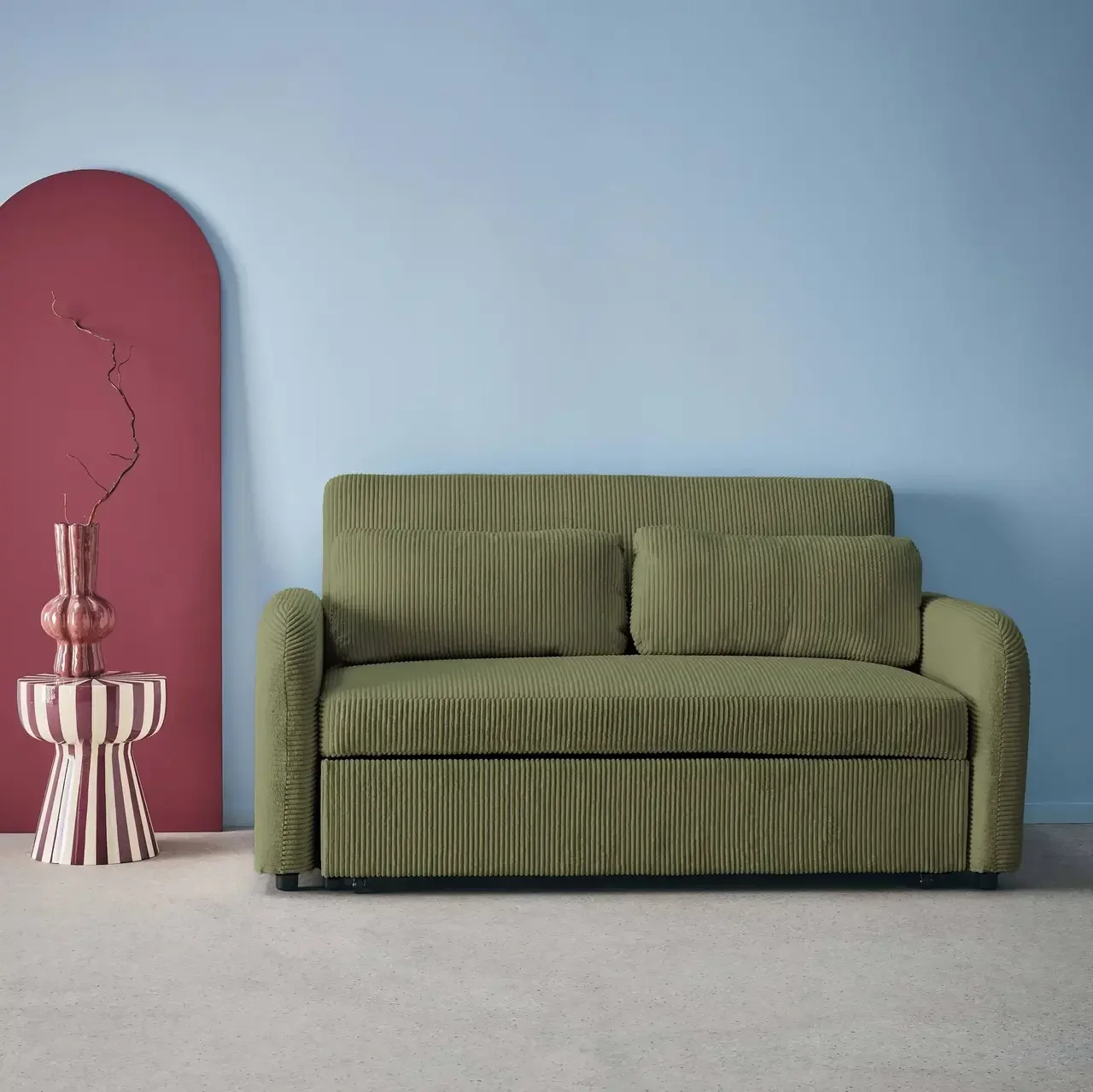 Rundes Schlafsofa 2-Sitzer Cord-Samt Lino beige