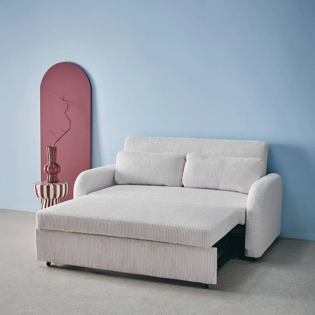 Rundes Schlafsofa 2-Sitzer Cord-Samt Lino beige