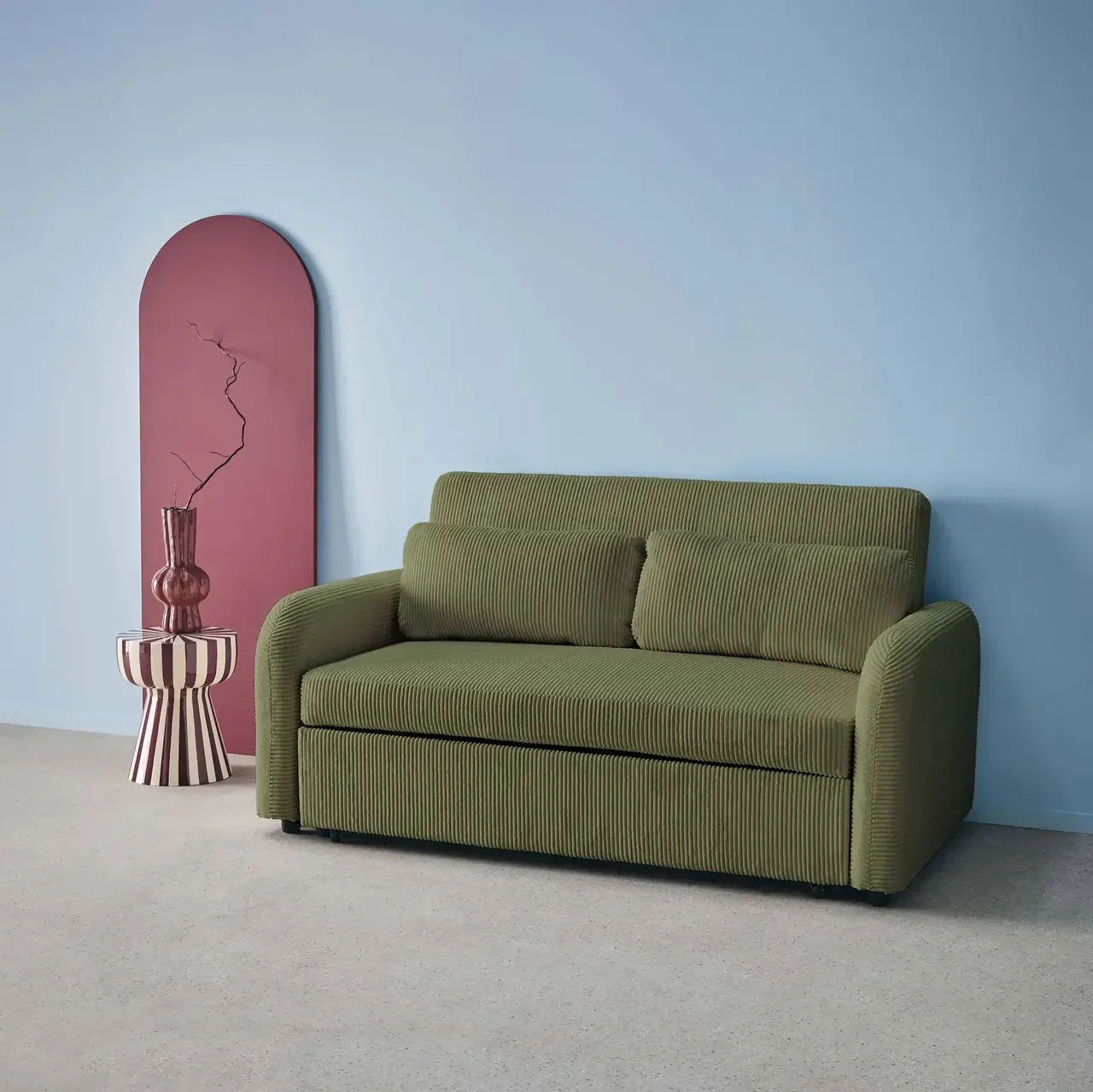 Rundes Schlafsofa 2-Sitzer Cord-Samt Lino beige