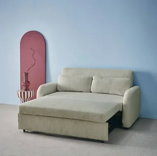 2-Sitzer Schlafsofa geripptes Samt rund beige Lino