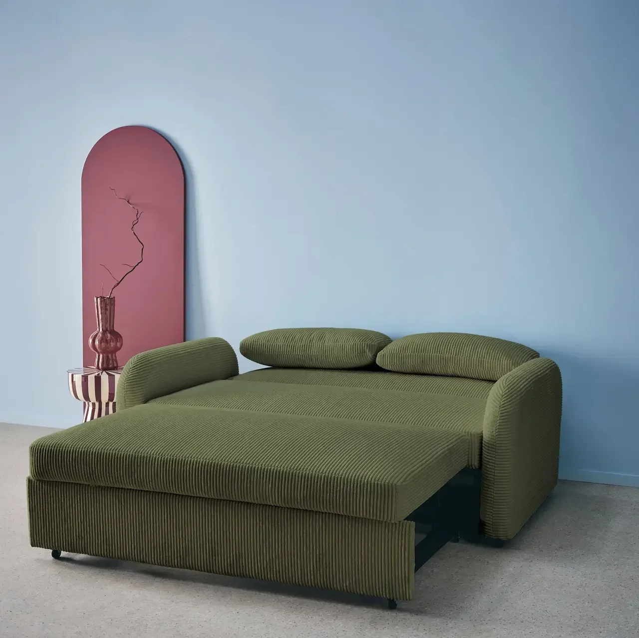 Rundes Schlafsofa 2-Sitzer Cord-Samt Lino beige