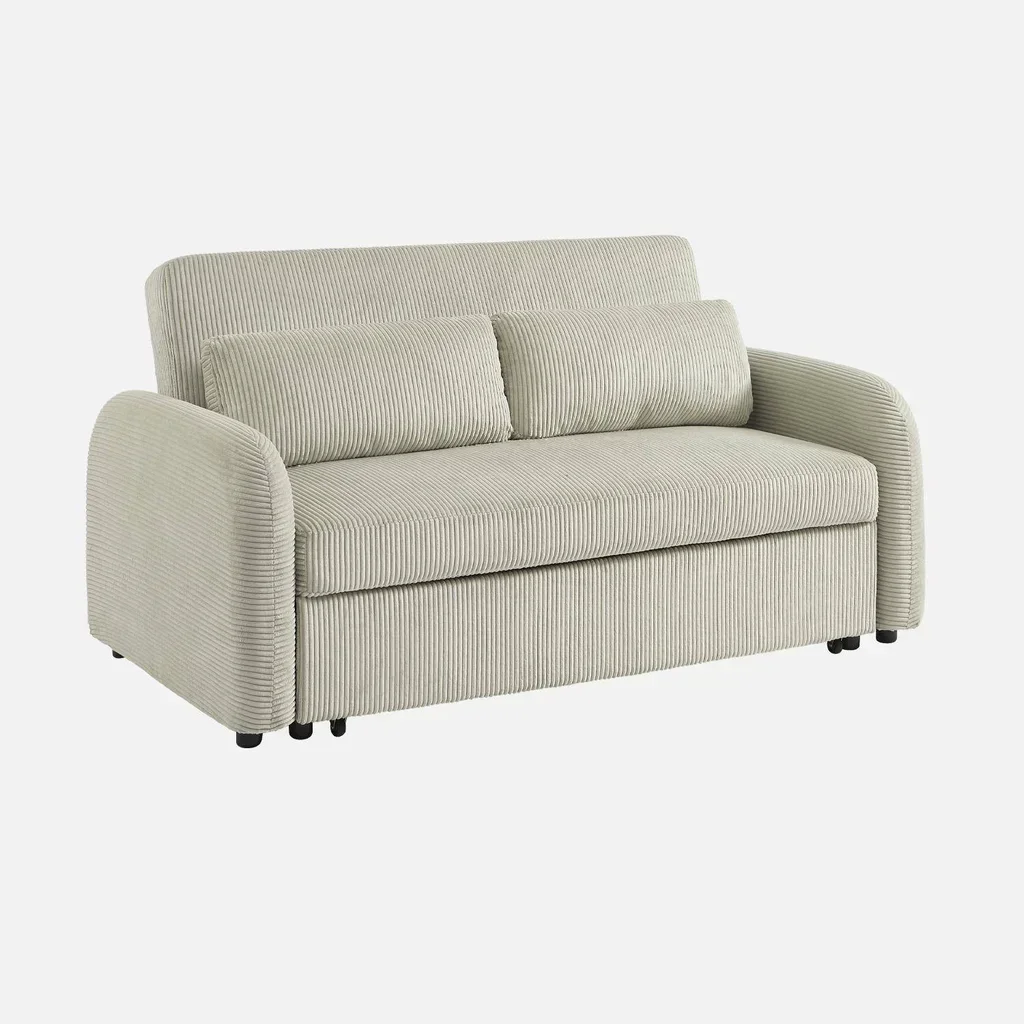 2-Sitzer Schlafsofa geripptes Samt rund beige Lino