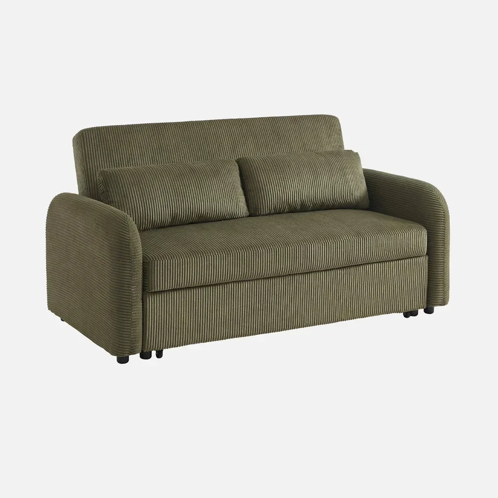 Rundes Schlafsofa 2-Sitzer Cord-Samt Lino beige