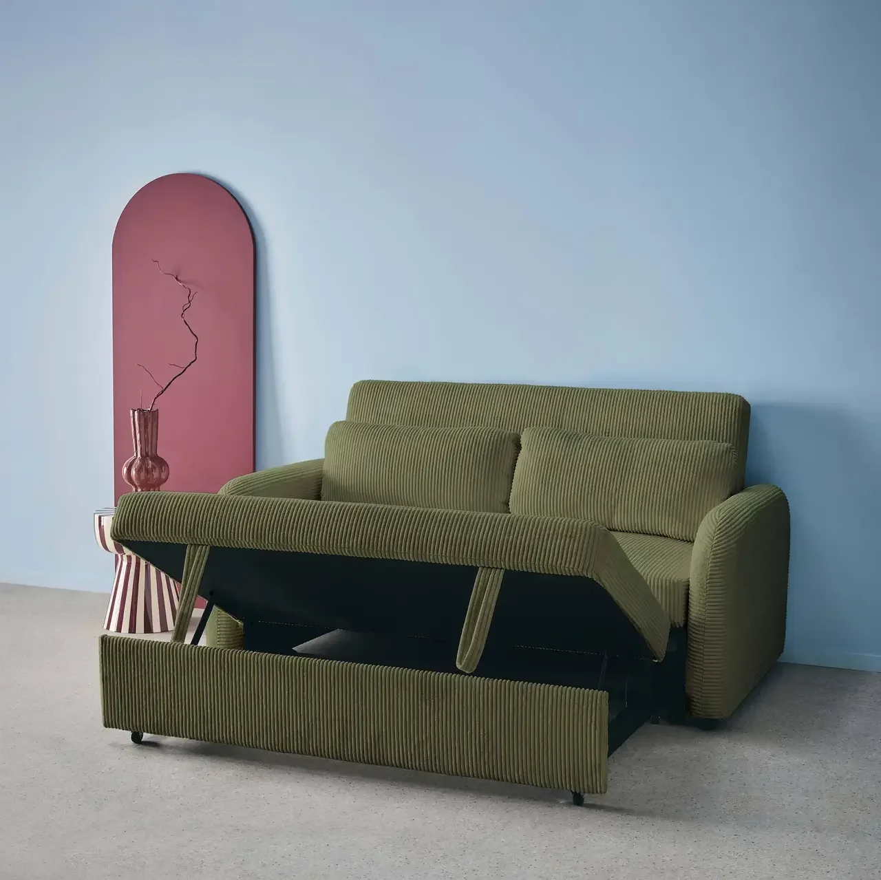 Rundes Schlafsofa 2-Sitzer Cord-Samt Lino beige