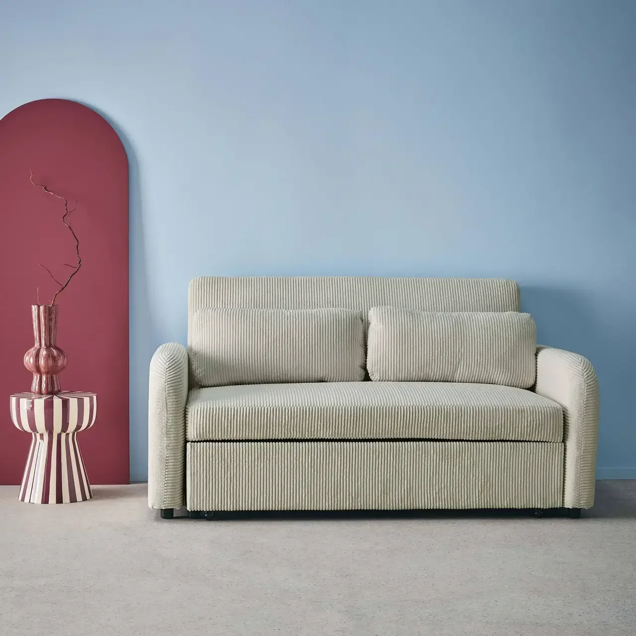 2-Sitzer Schlafsofa geripptes Samt rund beige Lino
