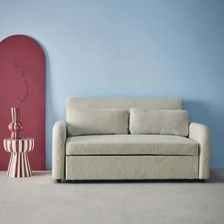 2-Sitzer Schlafsofa geripptes Samt rund beige Lino