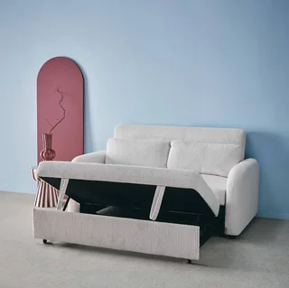 Rundes Schlafsofa 2-Sitzer Cord-Samt Lino beige