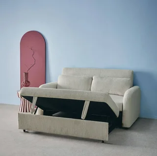 2-Sitzer Schlafsofa geripptes Samt rund beige Lino