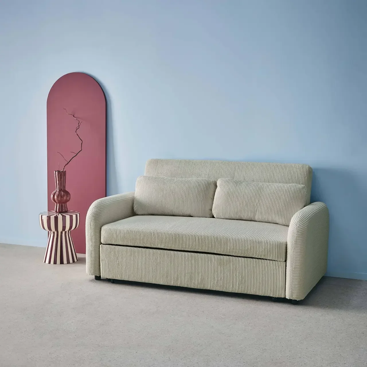 2-Sitzer Schlafsofa geripptes Samt rund beige Lino