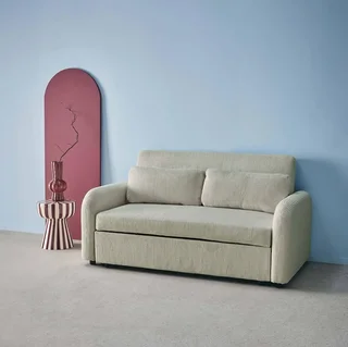 2-Sitzer Schlafsofa geripptes Samt rund beige Lino