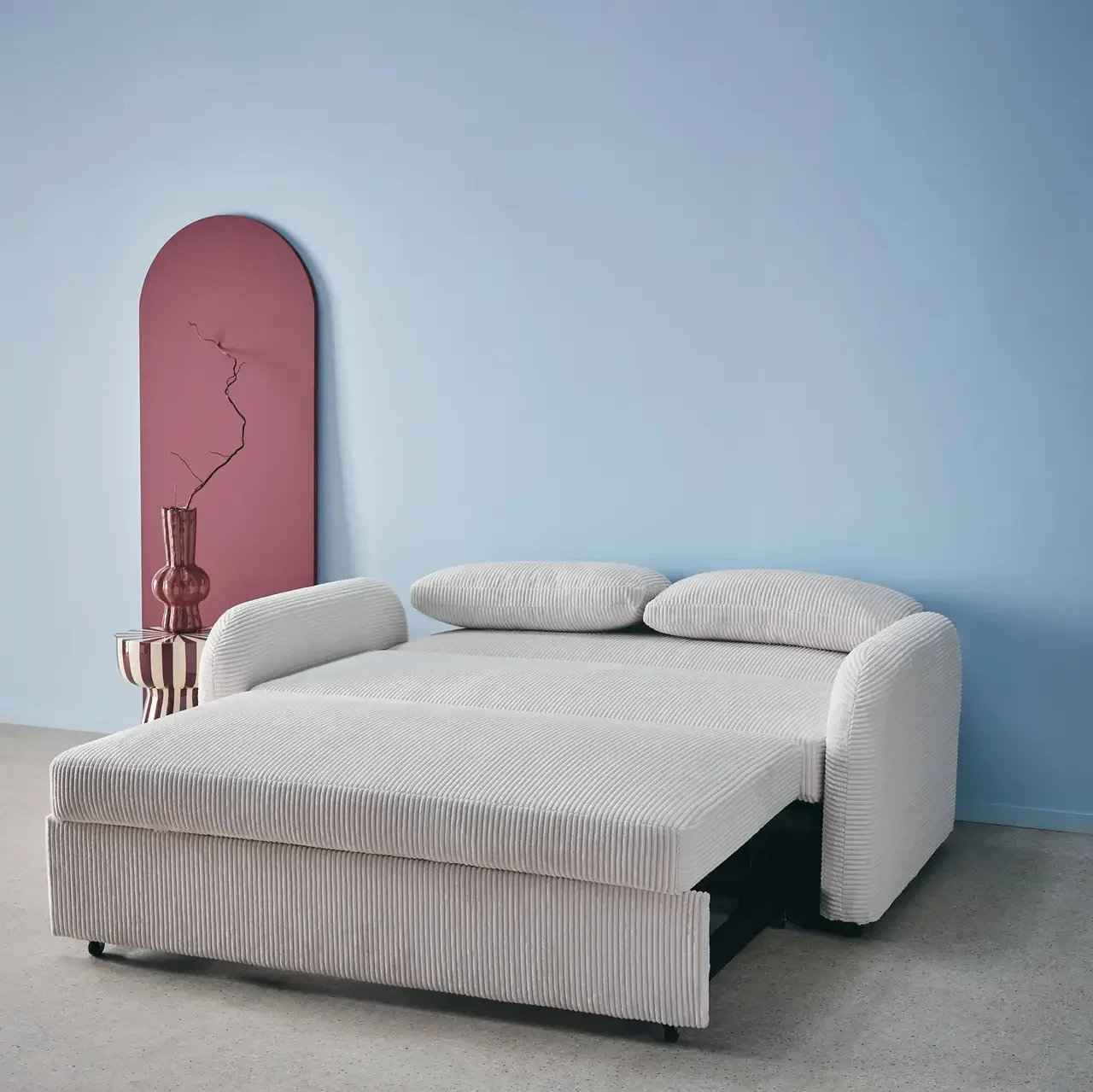 Rundes Schlafsofa 2-Sitzer Cord-Samt Lino beige