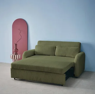 Rundes Schlafsofa 2-Sitzer Cord-Samt Lino beige