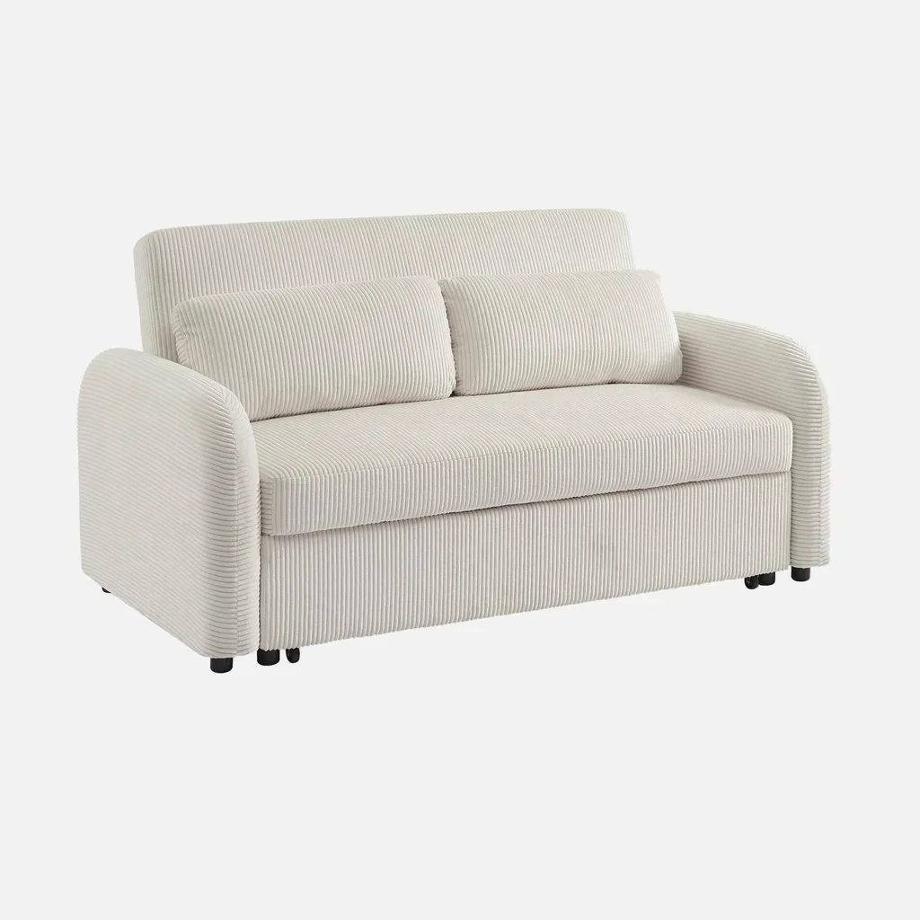 Rundes Schlafsofa 2-Sitzer Cord-Samt Lino beige