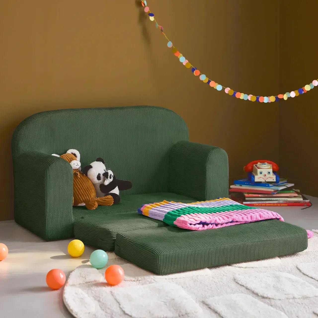 Sofá Cama Infantil Veludo Cotelê Cleo - Poltrona Convertível Confortável