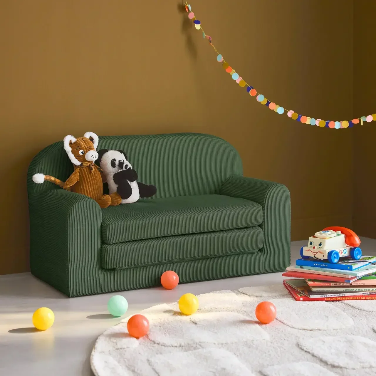 Sofá Cama Infantil Veludo Cotelê Cleo - Poltrona Convertível Confortável