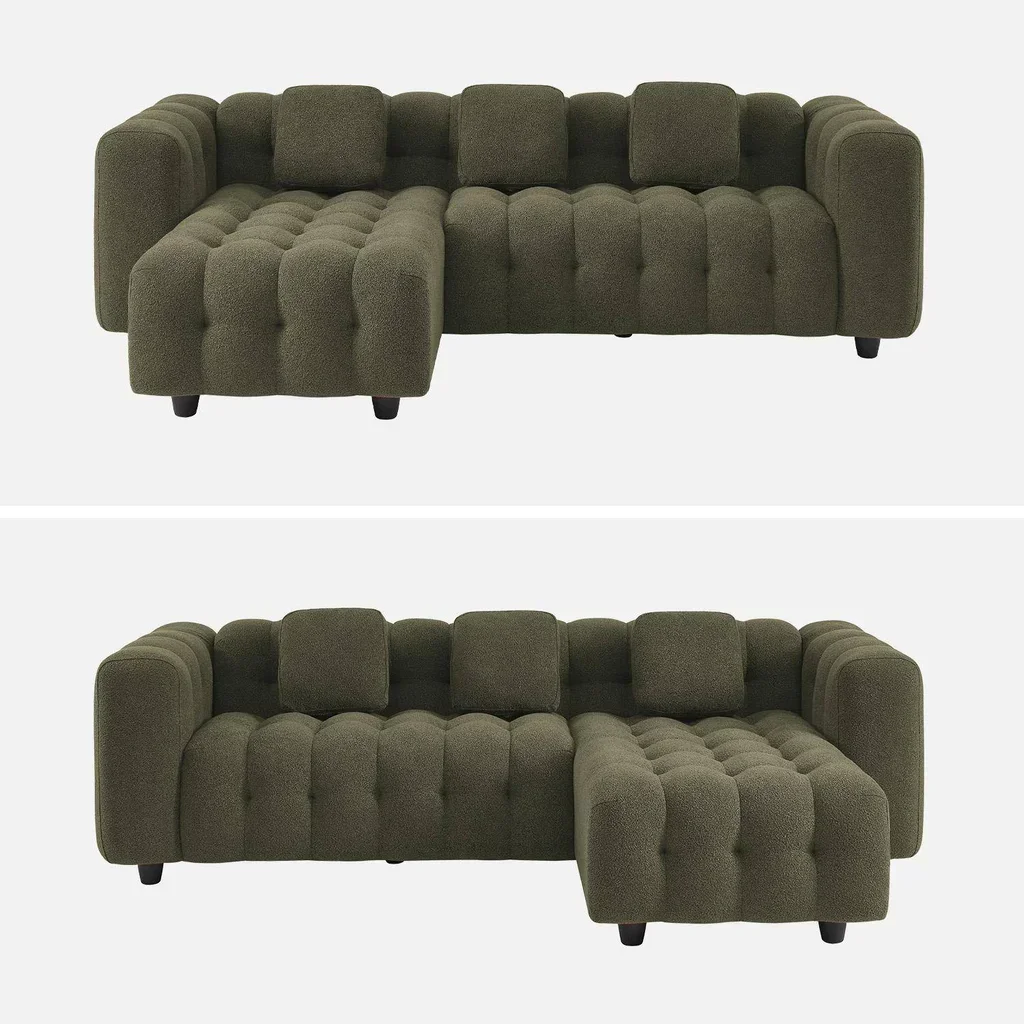 Canapé d'angle modulable beige bouclette texturée 4 places méridienne réversible