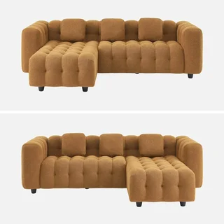 Canapé d'angle modulable 3/4 places bouclette texturée beige réversible