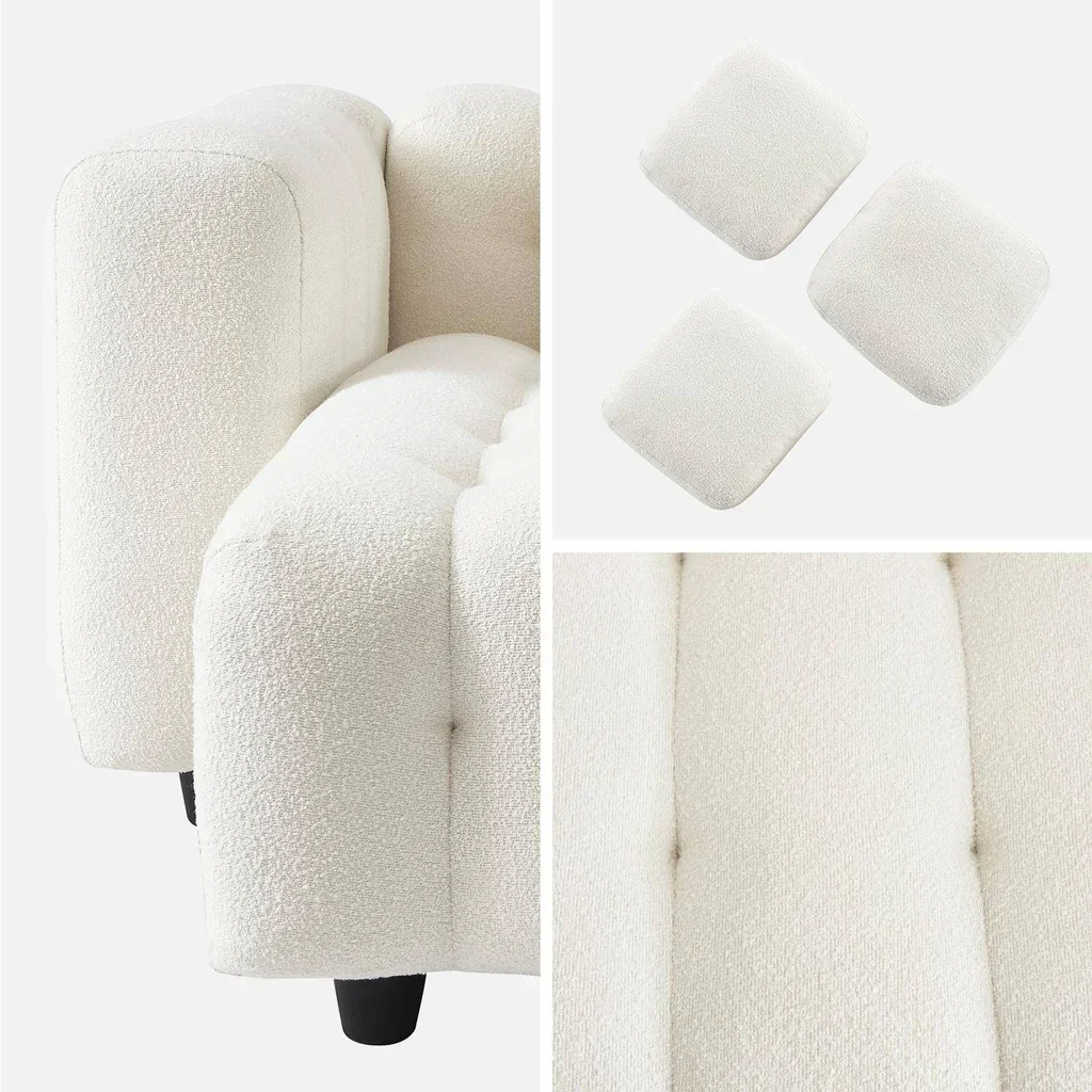 Canapé d'angle modulable beige bouclette 3/4 places réversible méridienne
