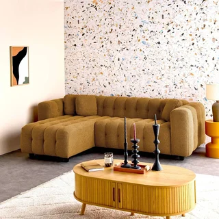 Canapé d'angle modulable 3/4 places bouclette texturée beige réversible