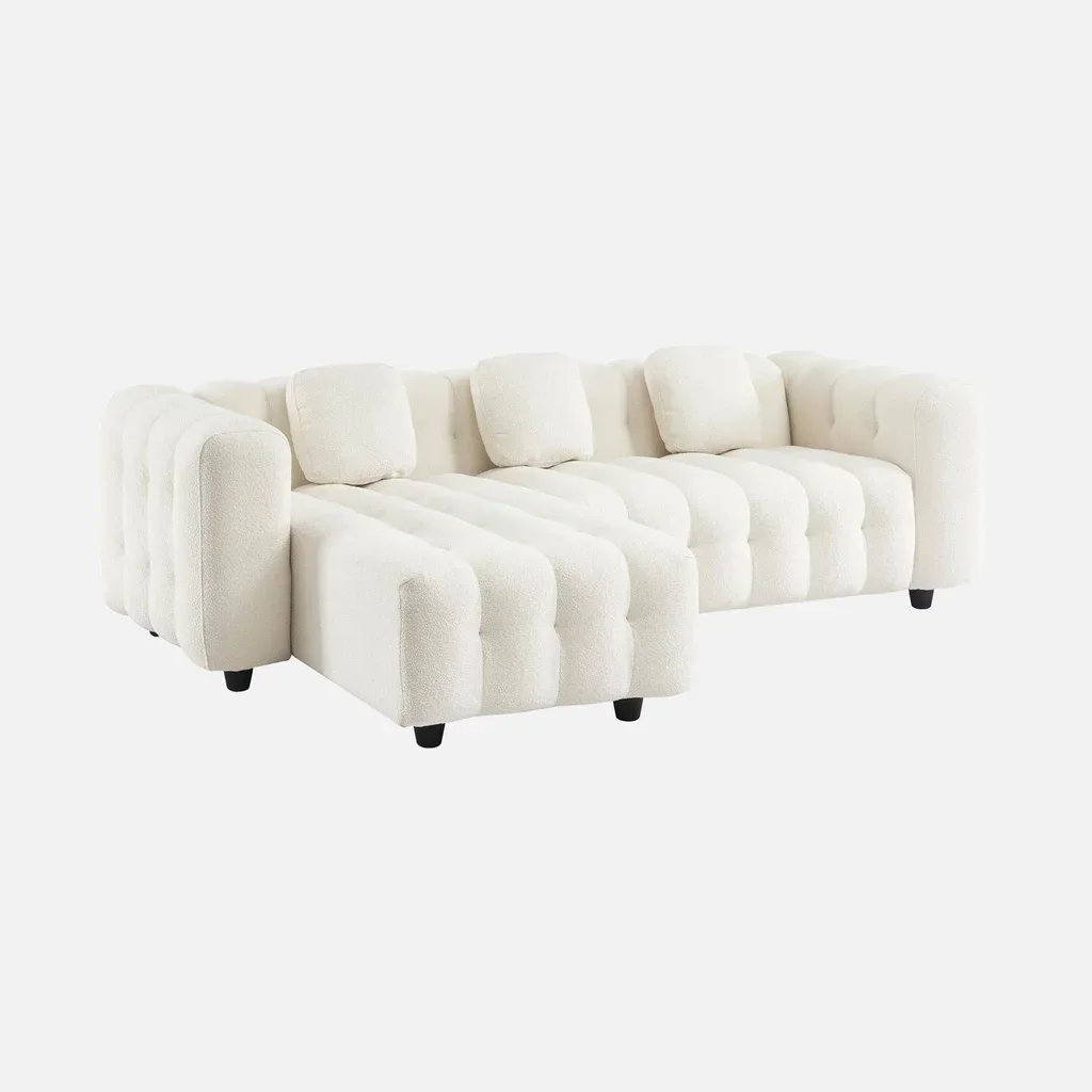 Canapé d'angle modulable beige bouclette 3/4 places réversible méridienne