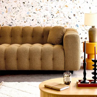 Canapé d'angle modulable 3/4 places bouclette texturée beige réversible