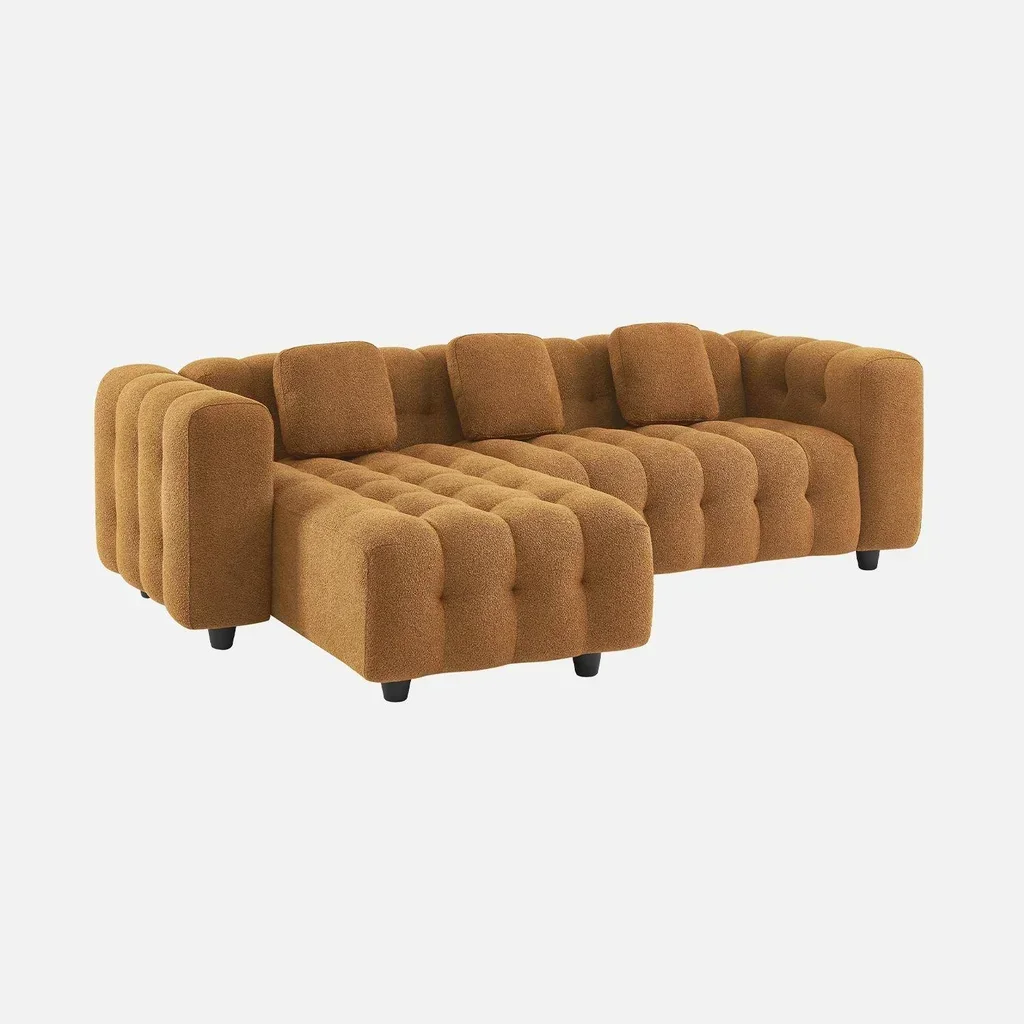 Canapé d'angle modulable 3/4 places bouclette texturée beige réversible