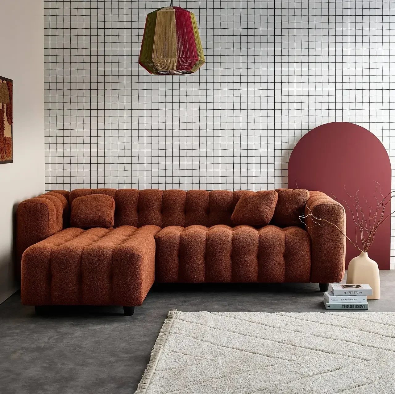 Canapé d'angle modulable 4 places bouclette beige réversible
