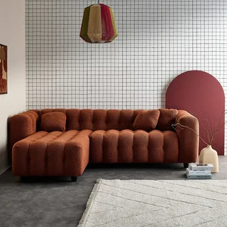 Canapé d'angle modulable 4 places bouclette beige réversible
