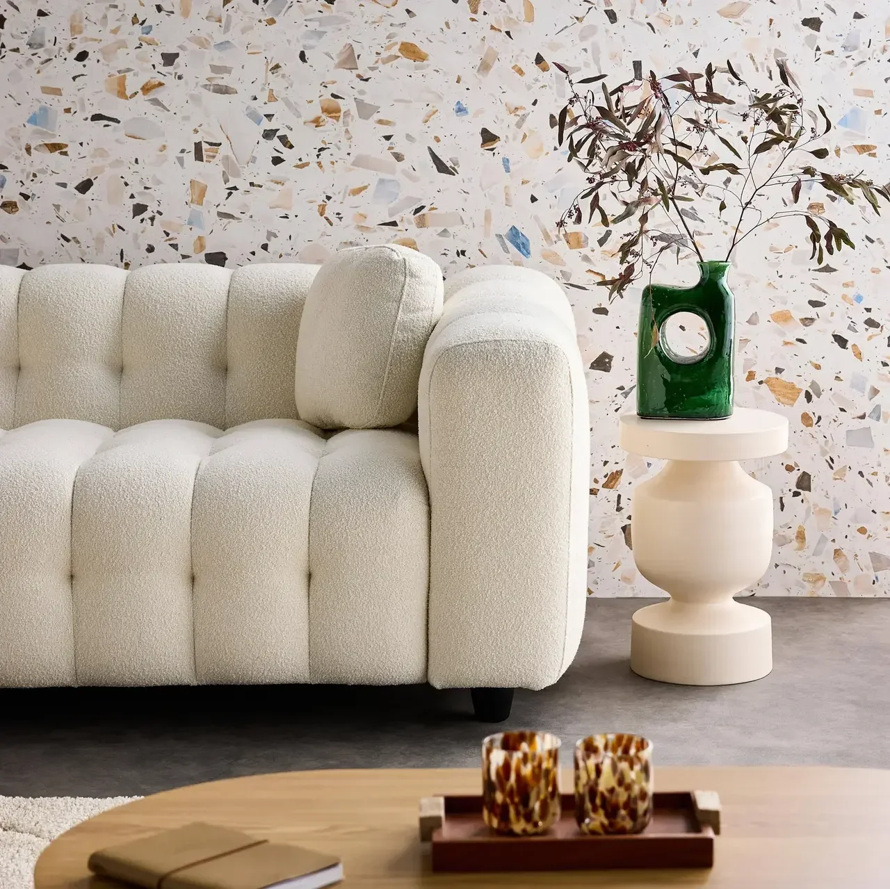 Canapé d'angle modulable beige bouclette 3/4 places réversible méridienne