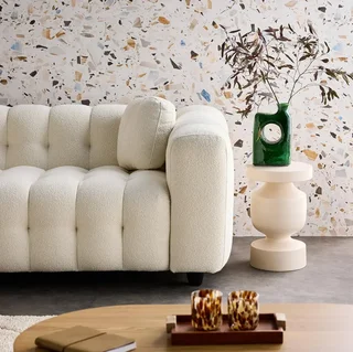 Canapé d'angle modulable beige bouclette 3/4 places réversible méridienne
