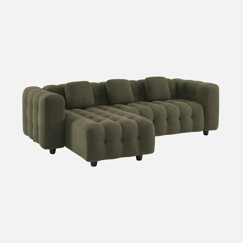 Canapé d'angle modulable beige bouclette texturée 4 places méridienne réversible