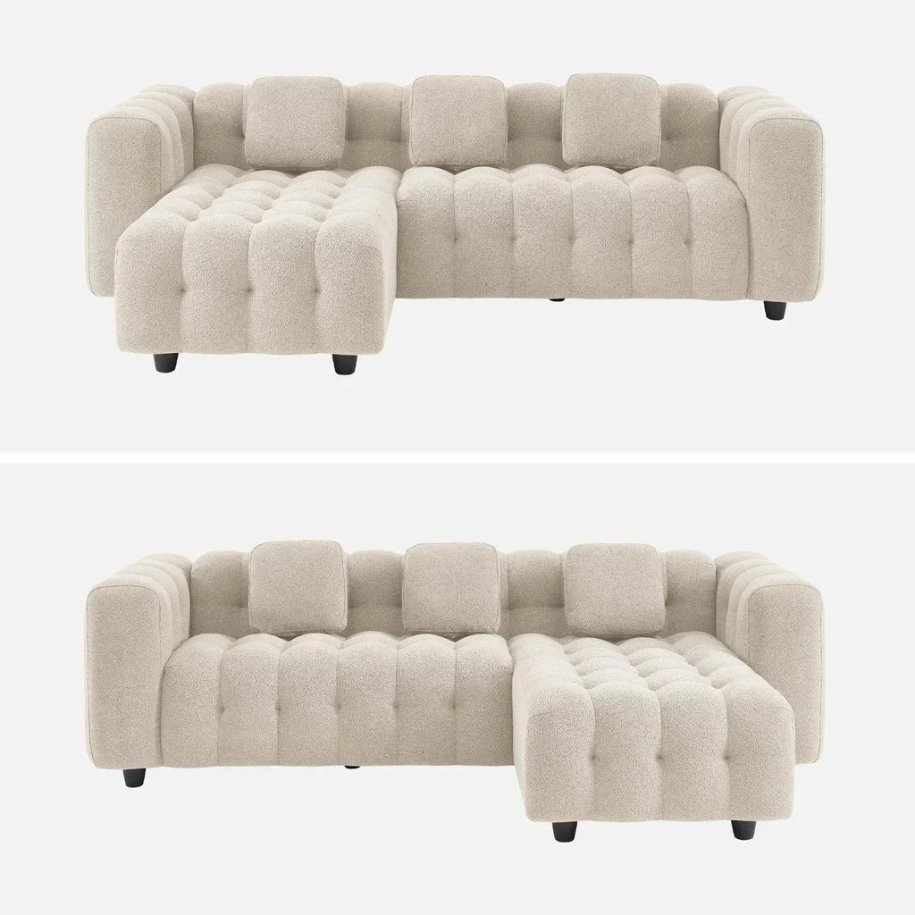 Canapé d'angle modulable bouclette beige 4 places méridienne réversible