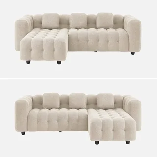 Canapé d'angle modulable bouclette beige 4 places méridienne réversible