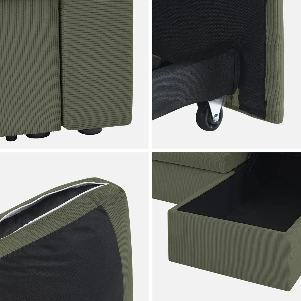 Blaues Cord-Samt Ecksofa Schlafsofa 3-Sitzer umkehrbar mit Bettkasten