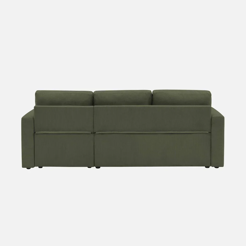 Blaues Cord-Samt Ecksofa Schlafsofa 3-Sitzer umkehrbar mit Bettkasten
