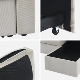 Blaue Cord-Samt Ecksofa mit Schlaffunktion 3-Sitzer mit reversiblem Longchair und Stauraum - modernes Wohnzimmermöbel