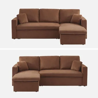 Blaue Samt Ecksofa mit Schlaffunktion 3-Sitzer mit Stauraum - IDA