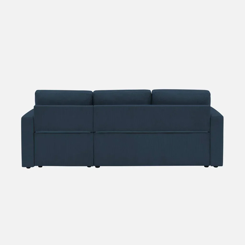 Blaue Cord-Samt Ecksofa mit Schlaffunktion 3-Sitzer mit reversiblem Longchair und Stauraum - modernes Wohnzimmermöbel