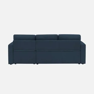 Blaue Cord-Samt Ecksofa mit Schlaffunktion 3-Sitzer mit reversiblem Longchair und Stauraum - modernes Wohnzimmermöbel