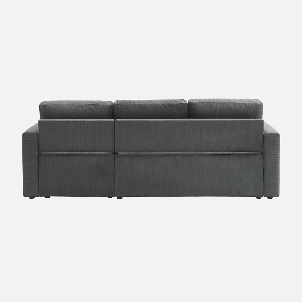 Blaue Samt Ecksofa mit Schlaffunktion 3-Sitzer mit reversiblem Recamiere und Bettkasten