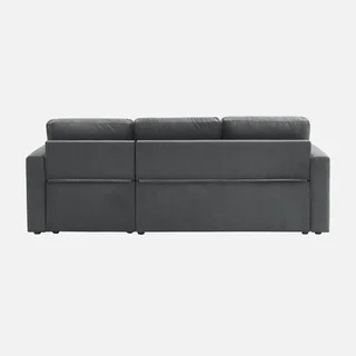 Blaue Samt Ecksofa mit Schlaffunktion 3-Sitzer mit reversiblem Recamiere und Bettkasten
