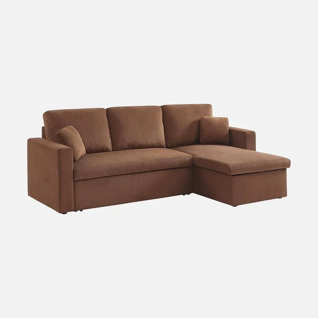 Blaue Samt Ecksofa mit Schlaffunktion 3-Sitzer mit Stauraum - IDA
