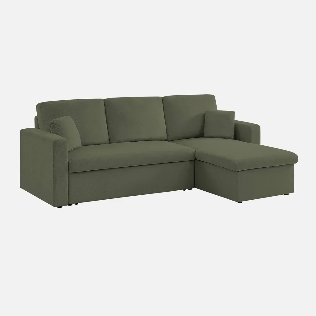 Blaues Cord-Samt Ecksofa Schlafsofa 3-Sitzer umkehrbar mit Bettkasten